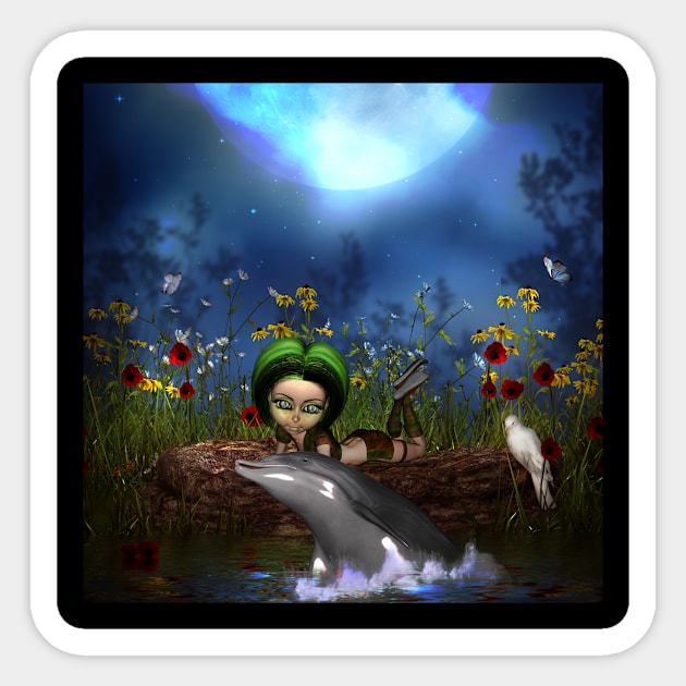 Little fairy with playing dolphin Sticker by Nicky2342